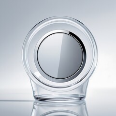 Round sticker label with blank logo, applied on glass jar, close-up, clean and minimal, white background