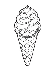 Ice Cream Cone with Swirl Topping Line Art Coloring Page