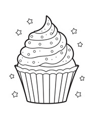 Cupcake with Frosting Line Art Coloring Page
