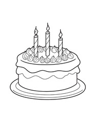 Birthday Cake with Candles Line Art Coloring Page