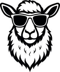 Obraz premium Sheep with Sunglasses Vector Black Silhouette Cricut Print Design Isolated On A Plain White Background