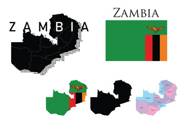 Zambia flag and map illustration vector.	
