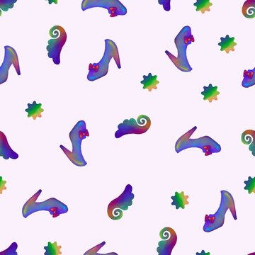 Seamless shoes and wings rainbow pattern