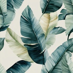 Tropical leaves seamless watercolor pattern
