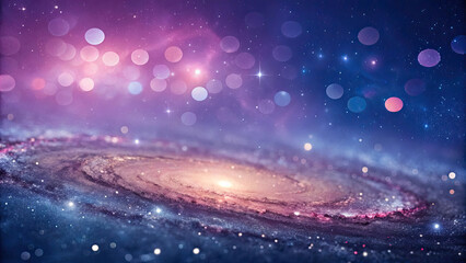 Obraz premium Mesmerizing galaxy with glowing spiral structure surrounded by vibrant stars and bokeh lights, creating dreamy cosmic scene