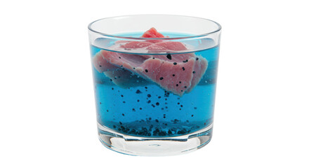 Isolated Glass with Meat and Blue Liquid