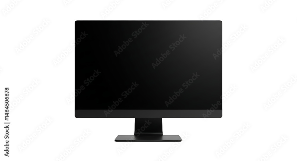 Poster Isolated computer monitor with a black screen and stand against a black background design set up display