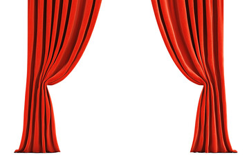Elegant red stage curtains pulled to the sides, creating an open space in the center.