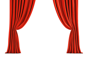 Elegant red stage curtains pulled to the sides, creating an open space in the center.