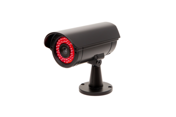A black security camera with infrared LEDs designed for surveillance and monitoring.