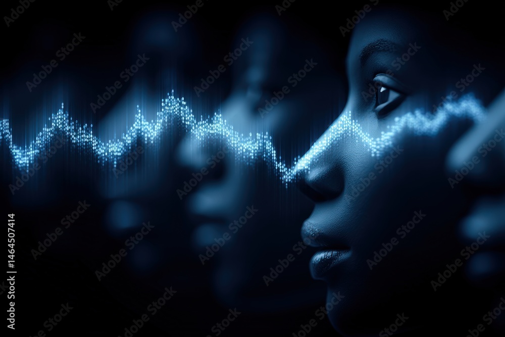 Poster digital representation of human profiles conveying emotional depth highlighting artificial intellige