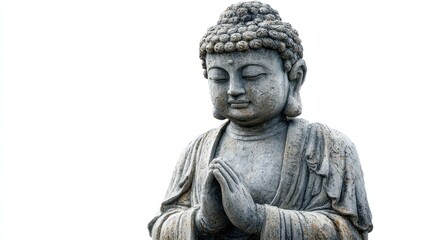 Stone garden statue of Buddha isolated on white background - 