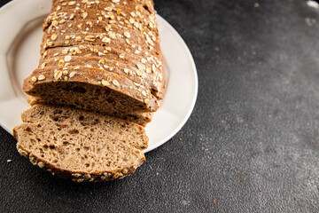 Oat bread oatmeal wholegrain pastry natural food fresh delicious gourmet food background on the table rustic food top view copy space