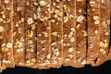 Oat bread oatmeal wholegrain pastry natural food fresh delicious gourmet food background on the table rustic food top view copy space