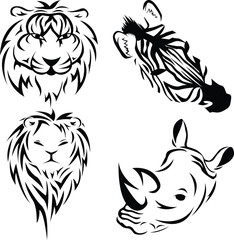 set of minimalistic animals of africa, linear animals, tattoo ideas