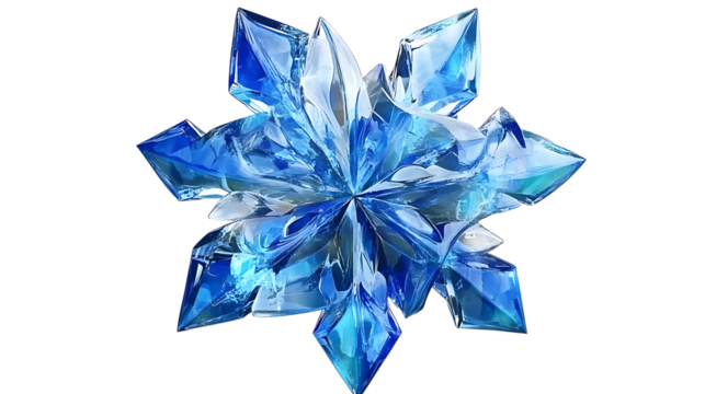 Stunning Blue Crystal Snowflake Design with Intricate Facets and Reflections