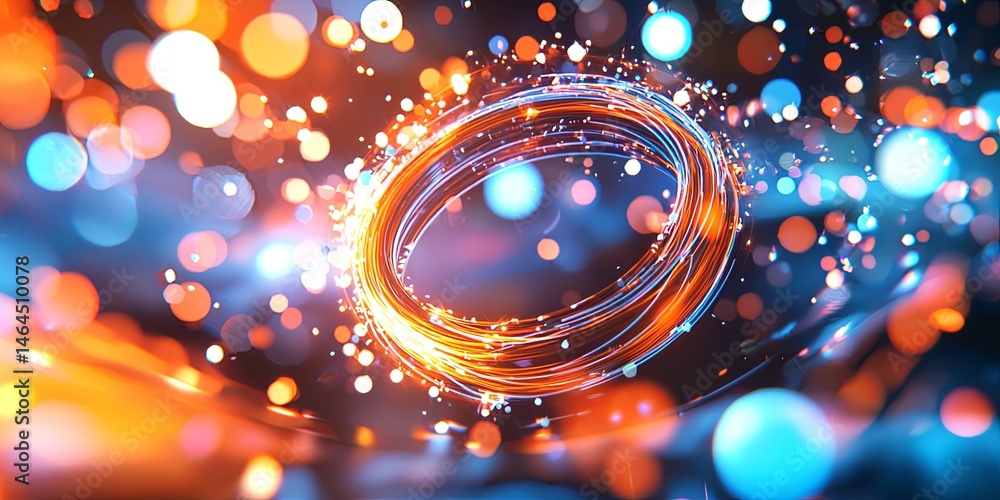 Leinwandbilder abstract futuristic technology background with glowing circles, digital particles, and geometric sha