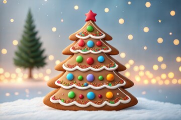 Greeting card featuring a beautifully decorated gingerbread Christmas tree, perfect for seasonal celebrations.