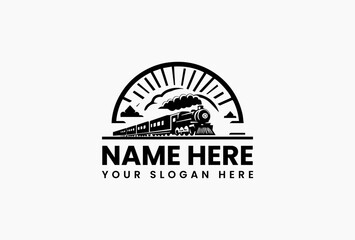 Bold Train on Railway Graphic. Efficient Travel Vector Logo Design