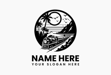 Detailed Train and Tracks Silhouette. Classic Railway Motif Vector Logo Design