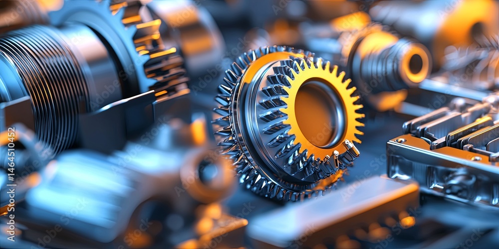 Poster precision engineering equipment with metal gears and components showcasing advanced manufacturing te