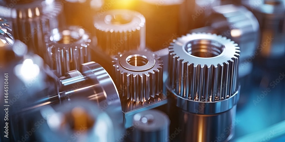 Poster precision engineering equipment with metal gears and components showcasing advanced manufacturing te