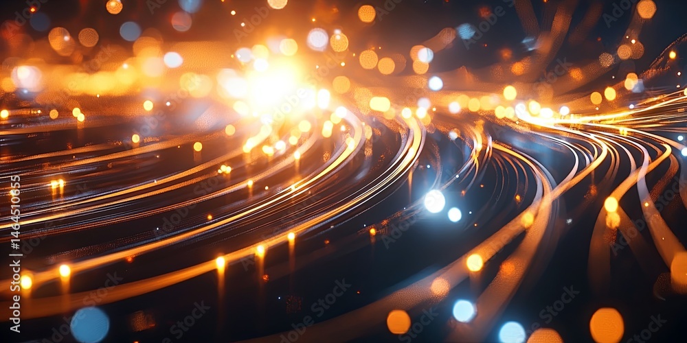Aufkleber Futuristic Data Flow Visualization with Bright Lights and Dynamic Lines Representing Technology and Information in Motion