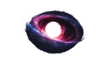 A swirling black hole with a glowing, colorful accretion disk and starry elements surrounding its event horizon.