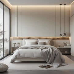 Modern Cozy and Elegant Bedroom Interior with Soft Light.