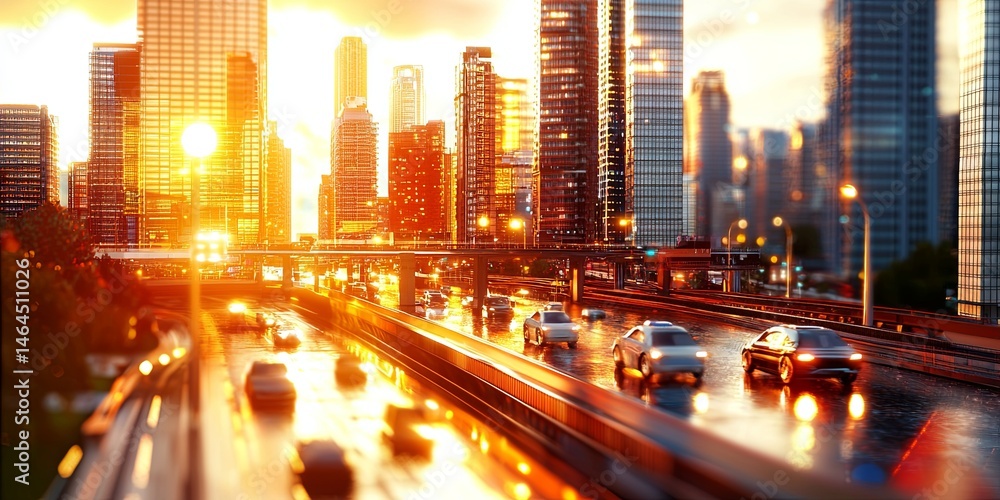 Poster futuristic cityscape with vibrant lights and digital elements in a high-tech world