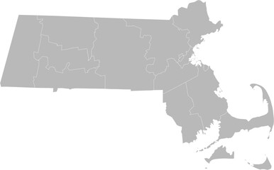 Obraz premium Massachusetts vector map with county boundaries (Web Mercator projection, PPT-compatible & fully editable)