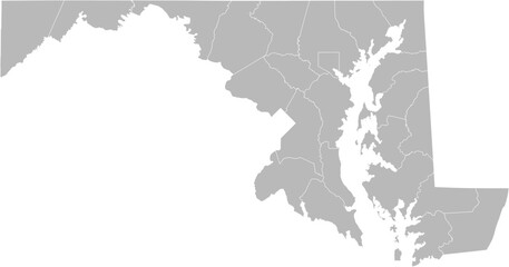 Fototapeta premium Maryland vector map with county boundaries (Web Mercator projection, PPT-compatible & fully editable)