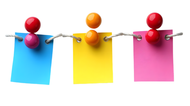 Colorful Push Pins Holding Sticky Notes in Bright Colors with a Playful Touch of Creativity