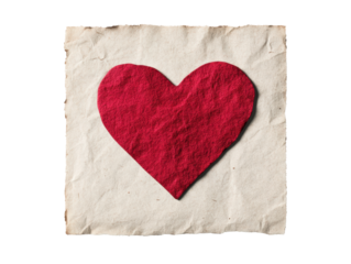 Creative red heart on textured paper for love theme design, cut out