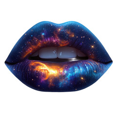 Galaxy lips art cosmic beauty makeup space nebula lipstick universe design on transparent background