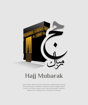 Hajj mubarak arabic calligraphy with kaaba vector illustration islamic greeting background
