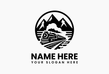 Detailed Train and Tracks Silhouette. Classic Railway Motif Vector Logo Design