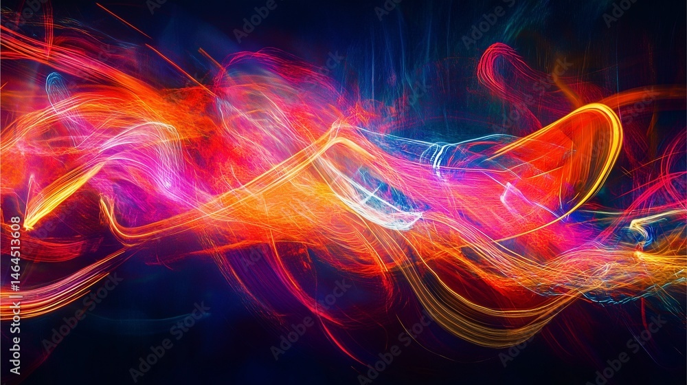Poster abstract flowing light: vibrant streaks of light dance across a dark canvas, creating a captivating 
