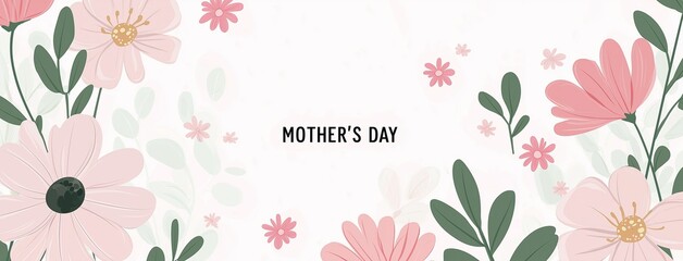 Minimal floral Mother's Day banner in vector format with soft pink tones, elegant text placement, flat design and blank copy space for custom message or greeting