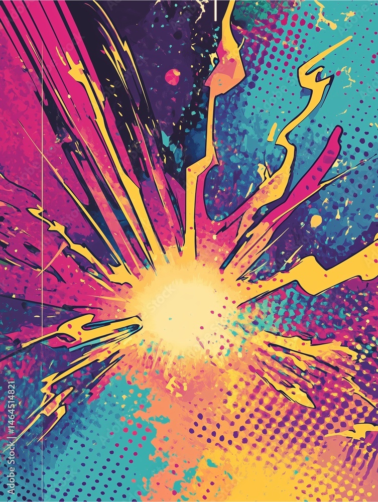 Poster explosive burst of energy: a vibrant and dynamic burst of energy emanates from a central point, expl