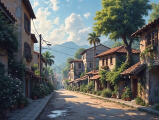 Picturesque street in a Mediterranean village