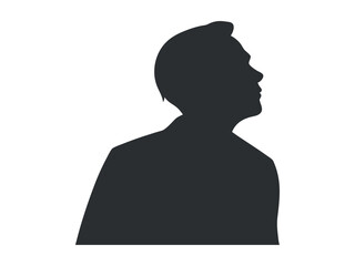 Profile silhouette of a man, thoughtful and attentive.  people looking upward, conveying contemplation. likely in a business suit, looking upward. silhouette, man, male, business, suit, looking up, in