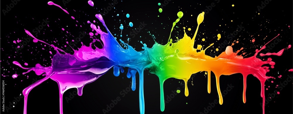 Poster vibrant rainbow splash of paint: a dynamic and eye-catching display of colorful paint splatters expl