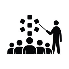 Minimal office collaboration icon, meeting table with chairs vector, workplace strategy room icon, group meeting area outline icon, professional meeting room graphic vector isolated white background.