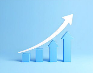 Upward Trending Growth Graph Blue Arrows, White Curve, Success