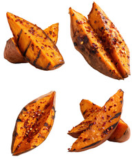 Sweet Potato Wedge, Chili Flakes, White Background  