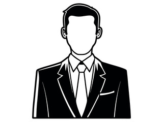 A thoughtful businessman in profile, looking upward. Retro Style Illustration, black and white profile illustration of a man in a suit, man, businessman, profile, suit, tie, formal wear, vintage, clas