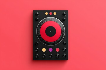 Creative DJ turntable design featuring vibrant red and sleek black elements showcasing modern audio technology for professional music production environments captured with clarity