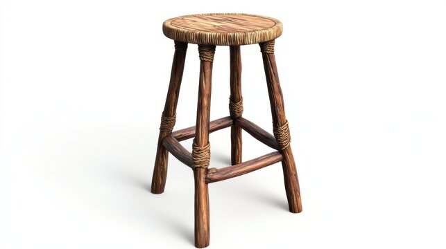 Tropical palm wood bar stool isolated on white background.  