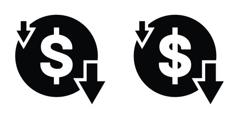 Obraz premium Cost reduction icon vector. Dollar sign with downward arrow to symbolize falling costs or discounts. EPS 10 editable vector strokes